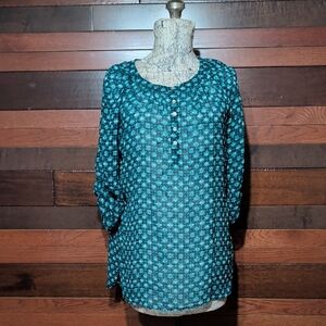 No Brand Tag Teal Floral Button-Front Women’s Blouse